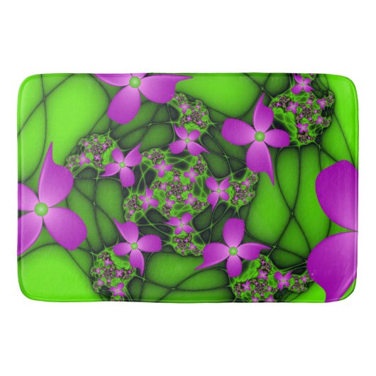 Moderne Abstracte Neon Pink Green Fractal Flowers Badmat (Voorkant)