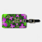 Moderne Abstracte Neon Pink Green Fractal Flowers Bagagelabel (Voorkant horizontaal)