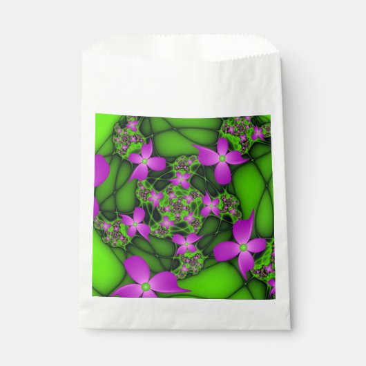 Moderne Abstracte Neon Pink Green Fractal Flowers Bedankzakje (Voorkant)