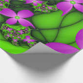 Moderne Abstracte Neon Pink Green Fractal Flowers Cadeaupapier (Hoek)
