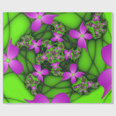 Moderne Abstracte Neon Pink Green Fractal Flowers Cadeaupapier (Vlak)