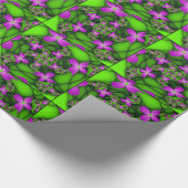 Moderne Abstracte Neon Pink Green Fractal Flowers Cadeaupapier (Hoek)