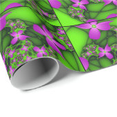 Moderne Abstracte Neon Pink Green Fractal Flowers Cadeaupapier (Rol Hoek)