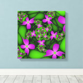 Moderne Abstracte Neon Pink Green Fractal Flowers Canvas Afdruk (Insitu (Houten vloer))