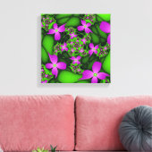 Moderne Abstracte Neon Pink Green Fractal Flowers Canvas Afdruk (Insitu (Woonkamer))