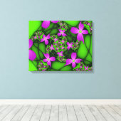 Moderne Abstracte Neon Pink Green Fractal Flowers Canvas Afdruk (Insitu (Houten vloer))