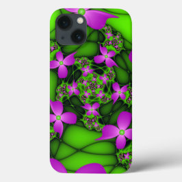 Moderne Abstracte Neon Pink Green Fractal Flowers iPhone 13 Hoesje