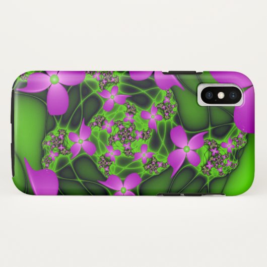 Moderne Abstracte Neon Pink Green Fractal Flowers Case-Mate iPhone Case (Achterkant (horizontaal))