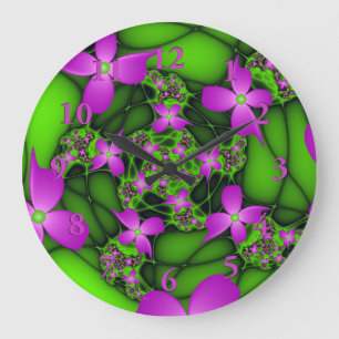 Moderne Abstracte Neon Pink Green Fractal Flowers Grote Klok
