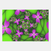Moderne Abstracte Neon Pink Green Fractal Flowers Inpakpapier Vel (Voorkant 3)