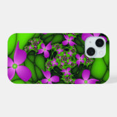 Moderne Abstracte Neon Pink Green Fractal Flowers iPhone 15 Case (Achterkant horizontaal)