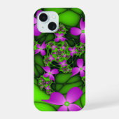 Moderne Abstracte Neon Pink Green Fractal Flowers iPhone 15 Case (Achterkant)