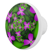 Moderne Abstracte Neon Pink Green Fractal Flowers Keramische Knop (Rechts)