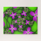 Moderne Abstracte Neon Pink Green Fractal Flowers Legpuzzel (Horizontaal)