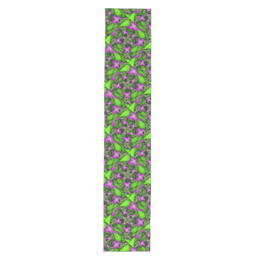 Moderne Abstracte Neon Pink Green Fractal Flowers Medium Tafelloper (Voorkant)