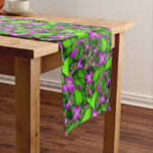 Moderne Abstracte Neon Pink Green Fractal Flowers Medium Tafelloper (Voorbeeld)