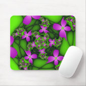 Moderne Abstracte Neon Pink Green Fractal Flowers Muismat (Met muis)