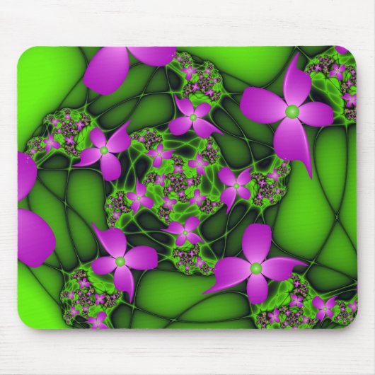 Moderne Abstracte Neon Pink Green Fractal Flowers Muismat (Voorkant)