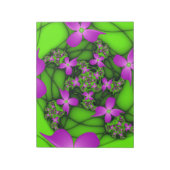 Moderne Abstracte Neon Pink Green Fractal Flowers Notitieblok (Linkerzijde)