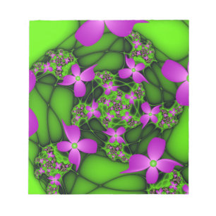 Moderne Abstracte Neon Pink Green Fractal Flowers Notitieblok