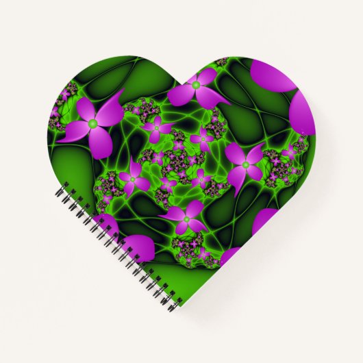 Moderne Abstracte Neon Pink Green Fractal Flowers Notitieboek (Voorkant)