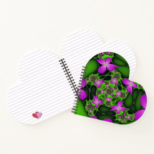 Moderne Abstracte Neon Pink Green Fractal Flowers Notitieboek (Binnen)