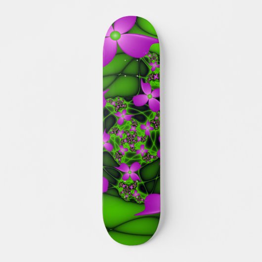 Moderne Abstracte Neon Pink Green Fractal Flowers Persoonlijk Skateboard (Voorkant)