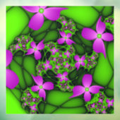 Moderne Abstracte Neon Pink Green Fractal Flowers Raamsticker (Vel 3)