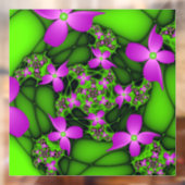 Moderne Abstracte Neon Pink Green Fractal Flowers Raamsticker (Vel 2)