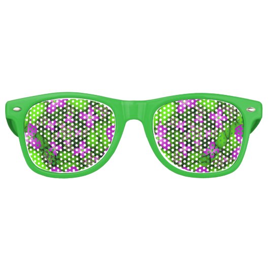 Moderne Abstracte Neon Pink Green Fractal Flowers Retro Zonnebril (Voorkant)