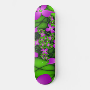 Moderne Abstracte Neon Pink Green Fractal Flowers Skateboard