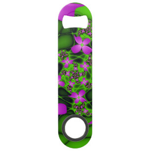 Moderne Abstracte Neon Pink Green Fractal Flowers Speed Flessenopener