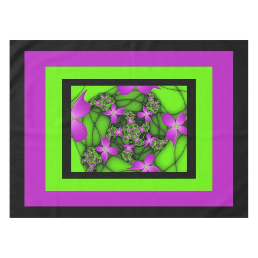 Moderne Abstracte Neon Pink Green Fractal Flowers Tafelkleed (Voorkant (Horizontaal))