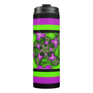 Moderne Abstracte Neon Pink Green Fractal Flowers Thermosbeker