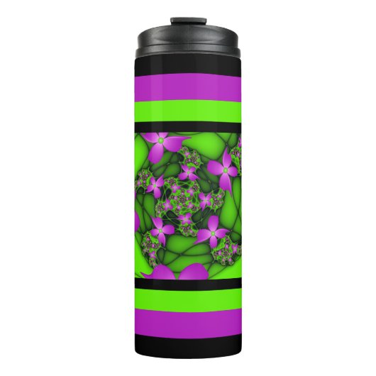Moderne Abstracte Neon Pink Green Fractal Flowers Thermosbeker (Voorkant)