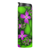 Moderne Abstracte Neon Pink Green Fractal Flowers Thermosbeker (Geroteerd rechts)