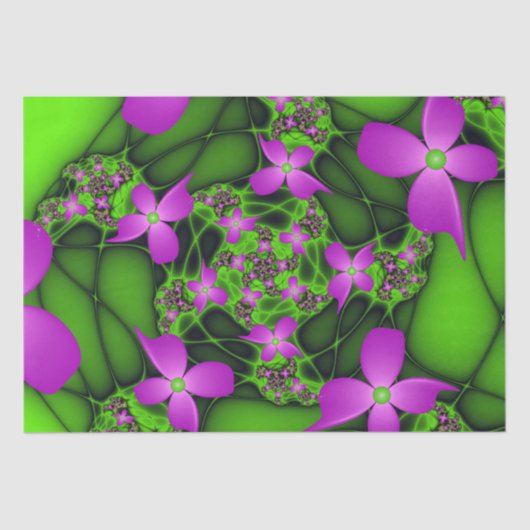 Moderne Abstracte Neon Pink Green Fractal Flowers Tissuepapier (Voorkant)