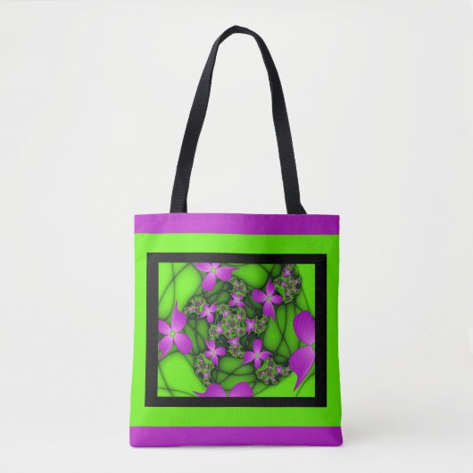 Moderne Abstracte Neon Pink Green Fractal Flowers Tote Bag (Voorkant)