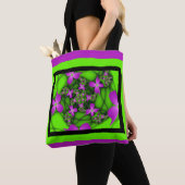 Moderne Abstracte Neon Pink Green Fractal Flowers Tote Bag (Dichtbij)