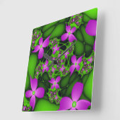 Moderne Abstracte Neon Pink Green Fractal Flowers Vierkante Klok (Hoek)