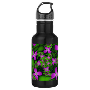 Moderne Abstracte Neon Pink Green Fractal Flowers Waterfles