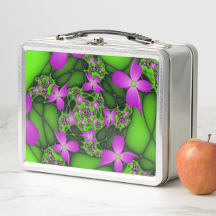 Moderne Abstracte Neon Roze Groene Fractale Bloeme