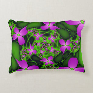 Moderne Abstracte Neon Roze Groene Fractale Bloeme Accent Kussen