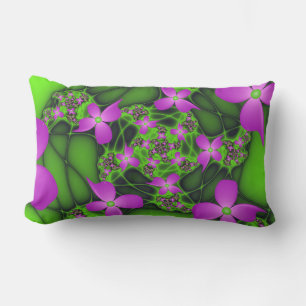 Moderne Abstracte Neon Roze Groene Fractale Bloeme Buitenkussen