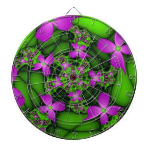 Moderne Abstracte Neon Roze Groene Fractale Bloeme Dartbord