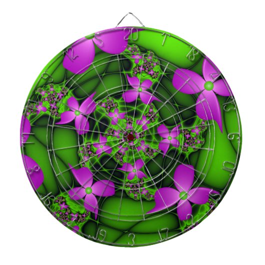 Moderne Abstracte Neon Roze Groene Fractale Bloeme Dartbord (Voorkant)