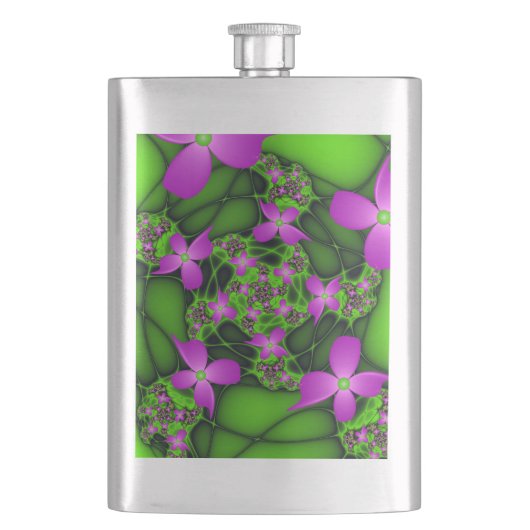 Moderne Abstracte Neon Roze Groene Fractale Bloeme Flacon (Voorkant)