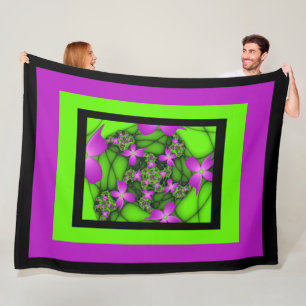 Moderne Abstracte Neon Roze Groene Fractale Bloeme Fleece Deken
