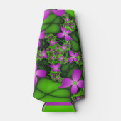 Moderne Abstracte Neon Roze Groene Fractale Bloeme Flesjeskoeler (Voorkant)