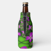 Moderne Abstracte Neon Roze Groene Fractale Bloeme Flesjeskoeler (Fles Achterkant)